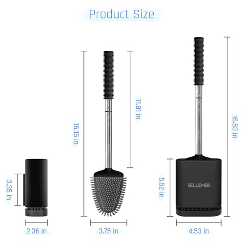 Sellemer Silicone Toilet Brush, Ventilation Slots Base Holder 4 Pack, Black - color: Black-4pcs