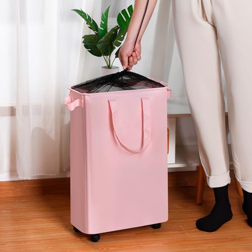 efluky Slim Laundry Hamper with Wheels, Rolling Laundry Basket for Clothes, Small Laundry Basket for Bedroom, Dorm and Laundry Room, 60L (12.7 Gallons) Beige - color: Beige, size: 60L