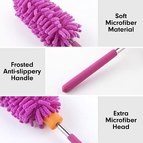 Duster for Cleaning, 10-29" Extension Pole, 2 Washable Heads, Purple - color: Purple, size: 2 Attachments