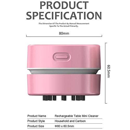 ODISTAR Desktop Vacuum Cleaner,Mini Table dust Sweeper Energy Saving,High Endurance up to 400 mins,Cordless&360º Rotatable Design for Cleaning Hairs,Crumbs,Computer Keyboard (Pink Charging) - color: Pink, style: USB Rechargeable