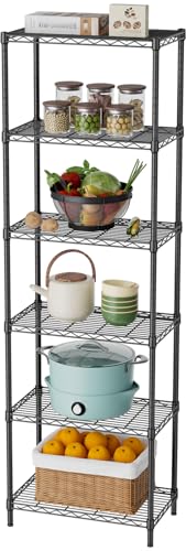 SINGAYE 6 Metal Shelves Wire Shelving Storage Shelf Adjustable Unit Pantry - color: Black, size: 6 Tier 12"Dx22"Wx69.5"H