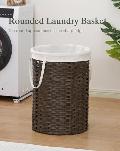 SETVSON Laundry Basket Round PE Rattan Laundry Hamper, Brown (No Lid) - color: Brown, size: 29.1 Gal - 110L