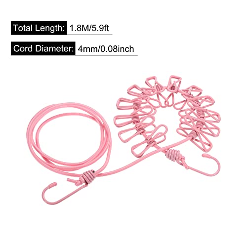 uxcell Travel Clothesline, Portable Clothesline with 12 Clothespins, 1.8M/5.9ft Windproof Stretchy Elastic Laundry Clothes Line for Backyard Hotel Camping Indoor Outdoor, Pink - color: Pink