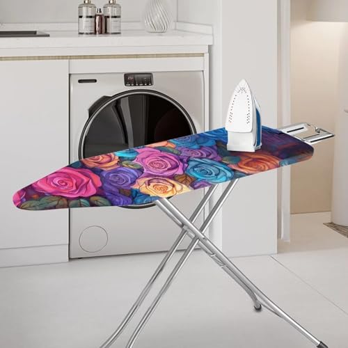 Color Roses Iron Board Cover with Padding 15x54 Inch Standard Ironing Board Cover with Elastic Edge, Cute Home Decoration Table Top Ironing Board Cover - color: Color Roses 1