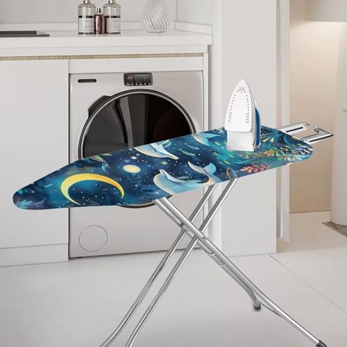 Dolphin Ironing Board Cover and Pad, Stain Resistant and Scorch, Smooth Iron, Easy Installation Ironing Board Cover with Moon - color: Dolphin Moon