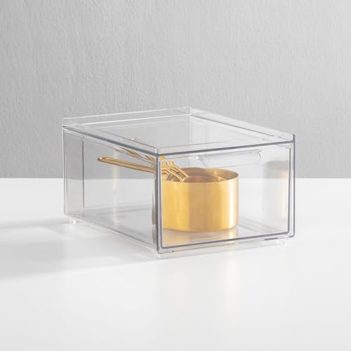 mDesign Stackable Storage Containers Box with Pull-Out Drawer - Stacking Plastic Drawers Bins for Kitchen Pantry and Cupboard, Cabinet, Counter, Island and Tables - Lumiere Collection - 4 Pack - Clear - size: 8 x 6 x 4 (Pack of 4)