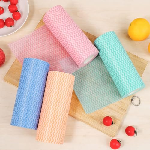 Disposable Dish Cloths 3 Rolls Reusable All Purpose Fast Drying Handy Cleaning Wipes Paper Towel Alternative for Kitchen 150 Count