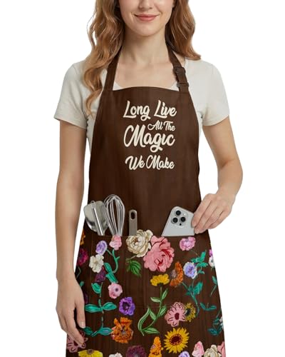 Women Apron, Cute Kitchen Aprons for Women, Girls - color: Brown Flower