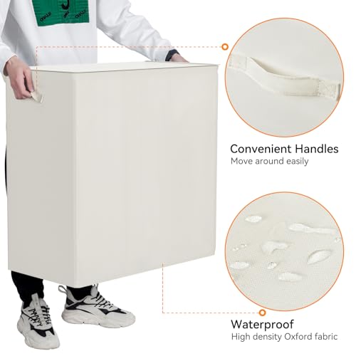 WOWLIVE 180L Laundry Hamper 3 Section, Large Laundry Basket with Lid - color: Beige, size: 180l (31.5"L x 12.5"W x 28"H)