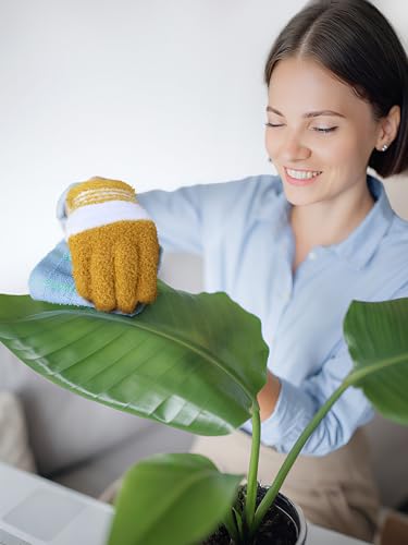 Patelai 3 Pairs Microfiber Dusting Gloves for Plants Leaf, Small - color: Dark Blue, Gray, Khaki, White, size: Small