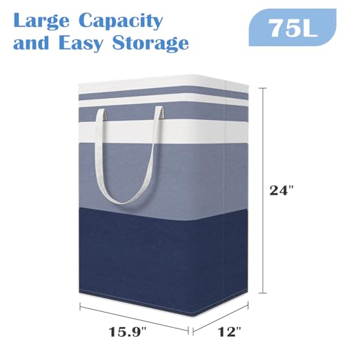 BlissTotes 3-Pack Laundry Basket, Collapsible Laundry Hamper, Blue, 75L - color: Blue, size: 75L