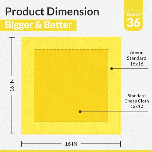 Yellow Microfiber Towels (Value Pack of 36) Size 16x16 Inches - Highly Absorbent Cleaning Rags, Lint Free Towels, Reusable and Washable, Microfiber Cleaning Cloths