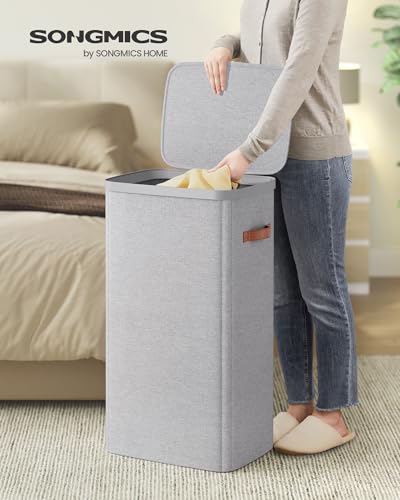 SONGMICS Laundry Basket, 100L Laundry Hamper with Lid, 1 Removable Bag - color: Dove Gray, size: 100 L (1-Section)