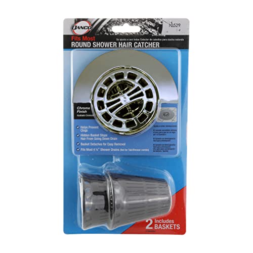 Danco Snap-in Shower Drain Cover with in-Drain Hair Catcher, 4-1/4" Round, Chrome Strainer, (10529) - color: Chrome Finish, size: Pack of 1, style: Circle In-Drain