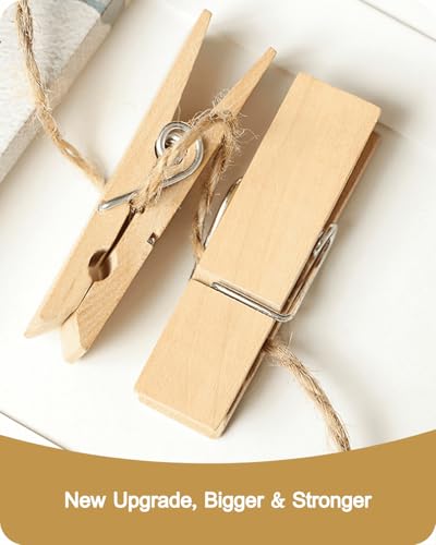 Clothes Pins Wooden Clothespins, 15 PCS Sturdy and Heavy Duty Natural Wood Clips for Hanging Clothes Photo Pictures Crafts Small Classroom Decorative Cheer Pins Jumbo Laundry Pegs