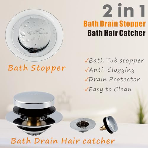 Artiwell Tub Drain, 2 in 1 Pop-up Bathtub Plug with Hair Catcher - color: Chrome Plated