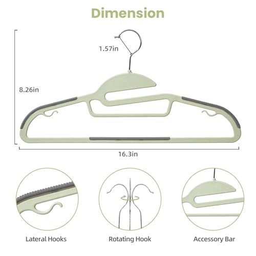Heavy Duty Plastic Hangers 50 Pack with Non-Slip Design,0.2 Inches Thick,360°Swivel Hook Space Saving Organizer for Bedroom Closet,Shirts,Pants,Strong Enough for Coat(Matcha Green- S Shaped) - color: Matcha Green