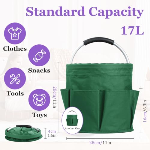 2-Pack Cleaning Supply Caddy with 6 Side Pockets, 17L Foldable Bucket Organizer Storage Tote with Handle, 600D Oxford Tool Bag for House, Dorm, Garden, Bathroom, Green - color: Green, size: 2PCS