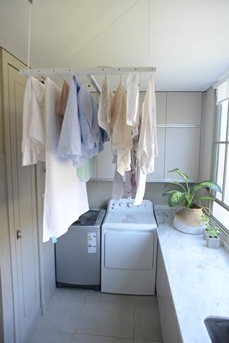 Compact Ceiling Drying Rack with Pulley System – Ideal for Small Laundry Rooms and Apartments – Aluminum Build (39.5" x 23.6")