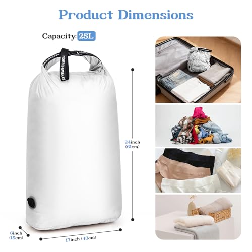 Travel Laundry Bag for Dirty Clothes, Waterproof Compression Bags - color: White, size: Large