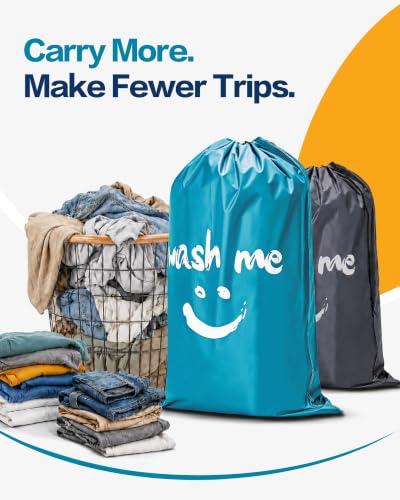 HOMEST 2 Pack XL Laundry Bag 28" x 40", Extra Large Dirty Clothes Organizer - color: (2 Pack - Wash Me) Grey & Sky Blue