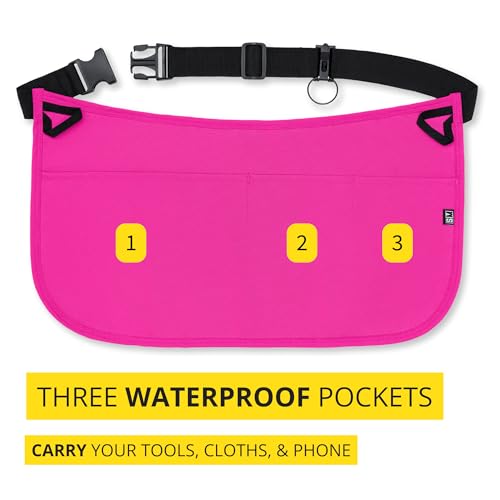 3-Pocket Waterproof Professional Cleaning Apron. Made for Pro Cleaners. Like a Cleaning Caddy Around Your Waist - color: Hot Pink, size: One Size
