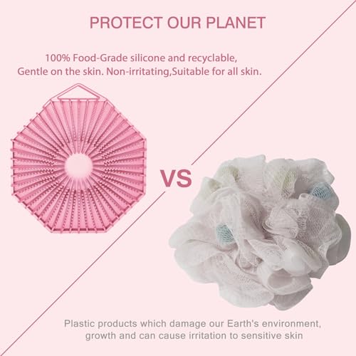 iTokGoK® Premium Silver-Infused Double-Sided Design 2-in-1 Silicone Body Scrubber for Women,Body Buffer Scrubber for Sensitive Skin, Ergonomic No-Slip Handle, Long-Lasting & Easy to Clean - Pink - color: Pink