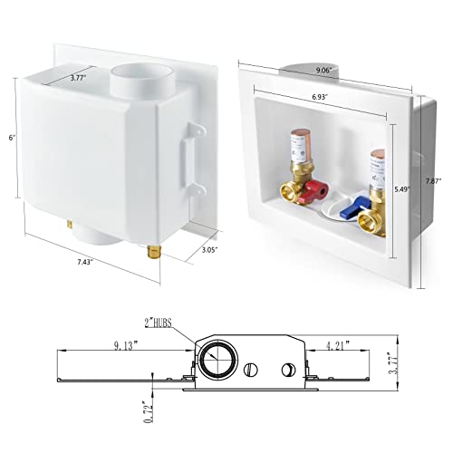 1 Piece EFIELD Washing Machine Box(Center Drain/Copper Arrestor),1/2"Push - style: With Water Hammer Arrestor