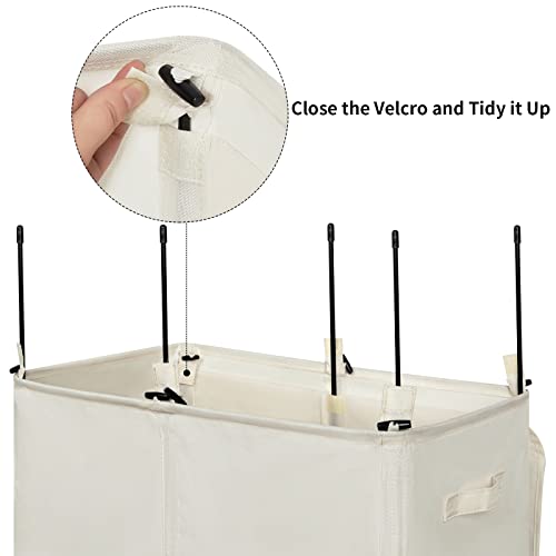 WOWLIVE 140L Double Laundry Hamper 2 Section with Lid and Removable Bags - color: Beige, size: 140l (23.6x 13.8x 25.6 Inches)
