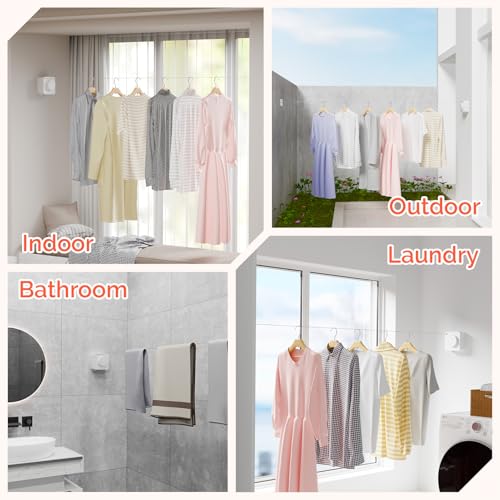 Retractable Clothesline Indoor, Non-Sagging Outdoors Clothesline Retracting, Heavy Duty Retractable Clothes Drying Laundry Line, Wall Mounted Stainless Steel Line - 13.8 Ft (White) - color: White