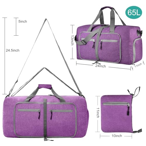 Dimayar 65L Foldable Duffle Bag, Travel & Weekender, Overnight, Gym - color: Purple, size: 65L