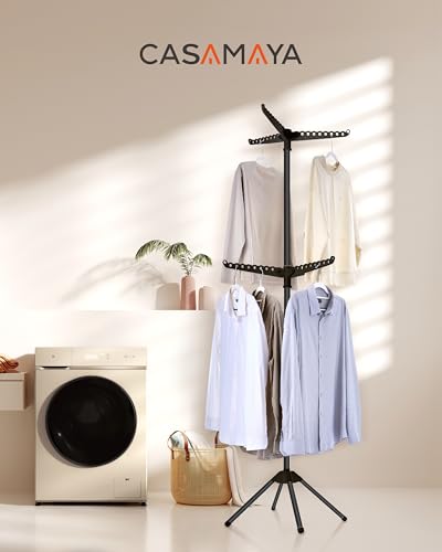 CASAMAYA Clothes Drying Rack Foldable, 74.8 inch 2 Tier Laundry Drying Rack with Rotating Clothes Rail for 54 Pieces of Clothes, Space Saving, Indoor, Stainless Steel, Black CDR002B11 - color: Black, size: 2-Tier Standard