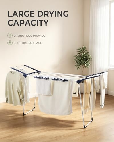 JS HANGER Clothes Drying Rack with Fold-Out Wings & Sock Clips, Extra Wide 73" Laundry Rack Indoor Outdoor, Folding Drying Rack for Clothes, Towels & Delicates, Space Saving for Apartment - color: White-fold Out Wings