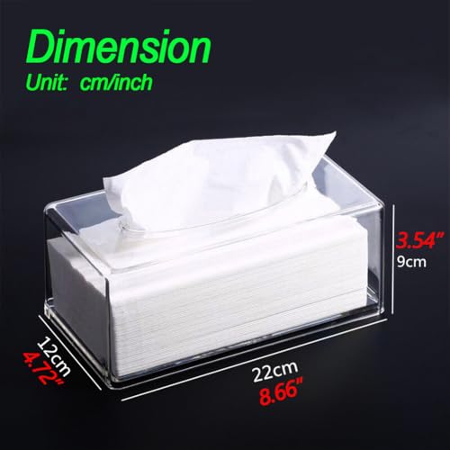 Square Clear Acrylic Tissue Box, Box Covers Rectangular, Bathroom Facial Napkin Box Holders, Table Clear Dryer Sheet Dispenser for Bathroom, Kitchen and Cars - color: Transparent Rectangular