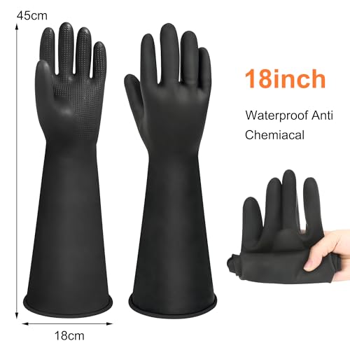 18" Chemical Resistant Gloves, Black Heavy Duty Rubber Gloves - color: 18 Inch