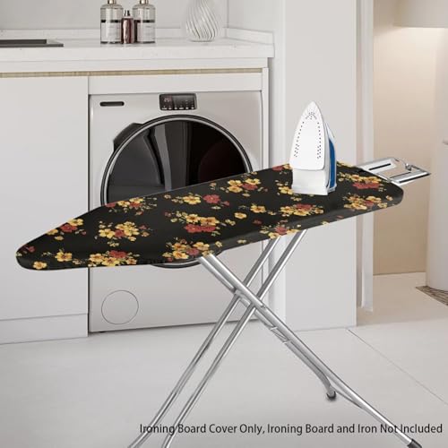 Floral Ironing Board Cover Elastic Edge, Black Heavy Duty Iron Pad Covers Standard Boards Lightweight Full Size Scorch Resistant Padding - color: Black Floral
