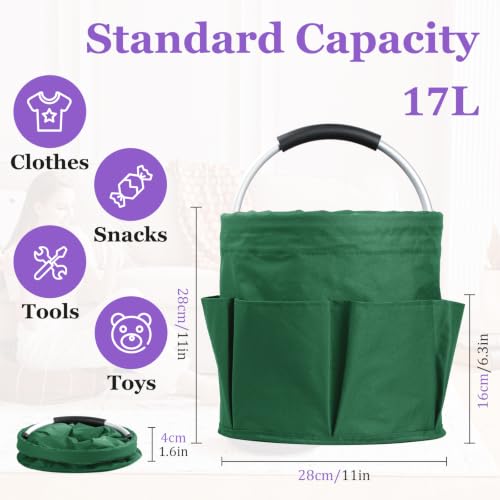 17L Cleaning Caddy with Handle, 600D Oxford Cleaning Supply Caddy with 6 Pockets, Foldable Tool Bucket Organizer for Housekeeping, Gardening, Car Detailing, Traveling, Camping, Green - color: Green, size: 1PCS