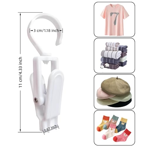 15 Pcs Super Strong Plastic Swivel Hanging Hooks, Curtain Clips, Clothes Pins, Beach Towel Clips, Home Swivel Laundry Clips for Hats, Pants, Towels, Socks, Pants - color: White 15