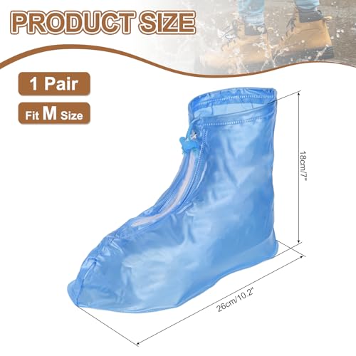 HARFINGTON Waterproof Shoes Cover m (US 5) Non-Slip PVC Reusable Overshoes Rain Galoshes Rain Shoe Protectors with Zipper for Man Women Rainy Outdoor, Blue - color: Blue, size: M (US 5)