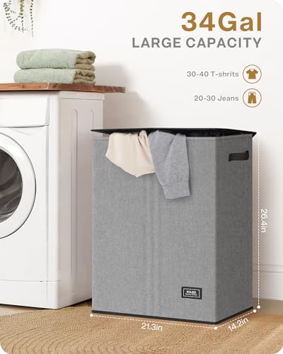 SOLEDI Double Laundry Hamper with Lid, 130L Clothes Hamper 2 Section, Laundry Basket with Removable bag, Bed room decor aesthetic, laundry room organization, Home and dorm room essentials - color: Grey, size: 130l