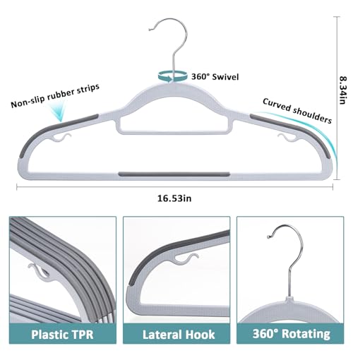 50-Pack Plastic Clothes Hangers, Space Saver, Non Slip, 360° Swivel Hook, 0.2 Inches Slim, Sturdy Heavy Duty Coat, Durable Hangers for Suits, Light and Dark Gray - color: Light and Dark Gray, size: 50 pack