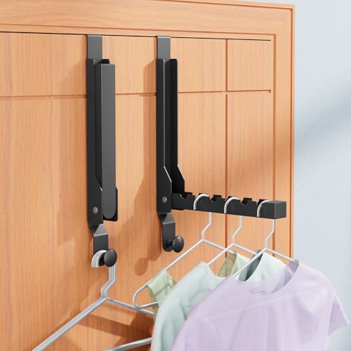 2 Pack Over The Door Hanger Folding Clothes Drying Rack, Folding Hanging Coat Rack for Indoor Laundry Room Compact Small Space Foldable Portable Clothing Hanger Hook Collapsible (Black-2(Upgraded)) - color: Black-2(Upgraded)