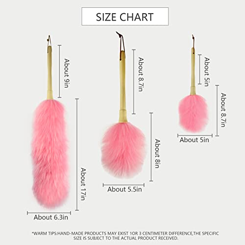 Lambswool Duster 16'' Length Solid Wooden Handle Leather Hang Strap for Cleaning Ceiling Fans Window Blinds Computer Furniture Figurines TV Natural Feather Duster,Pink - color: Pink, size: 16 Inch