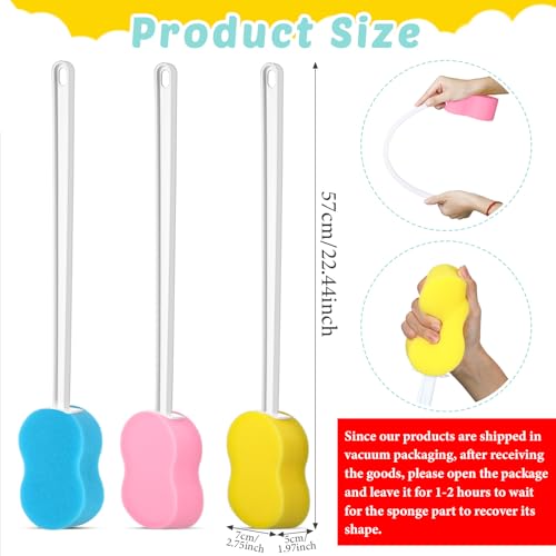 Long Handled Sponge 22.4'' Back Scrubber for Shower, Pink, Blue, Yellow - color: Pink, Blue, Yellow