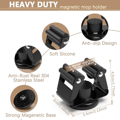 3-H 4 Pack Magnetic Broom Holder with 4 Pack Mini Magnetic Hooks,Black - color: Black, size: 4pc+4pc(42mm-Magnet)