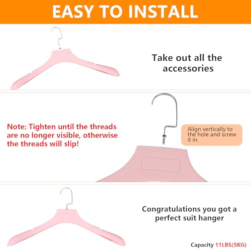 DEDU Suit Hangers for Men 20 Pack, Sweater Hangers No Shoulder Bump Non Slip Width 17.7", Plastic Clothes Hangers Pink with Metal Hook - color: Pink-20