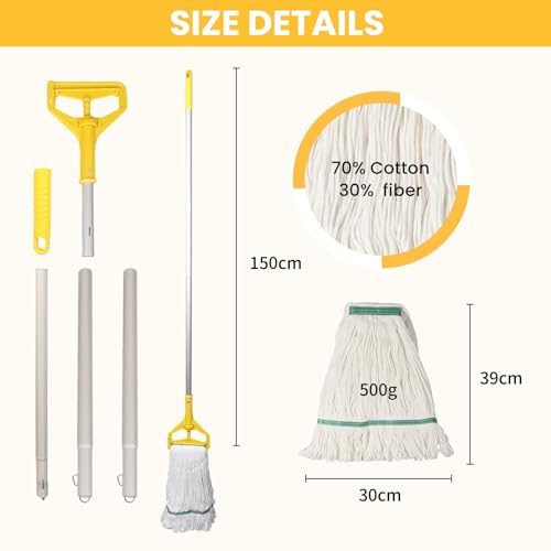 Commercial Looped-End String Wet Mop, 59" Handle with 2 Replacement Heads