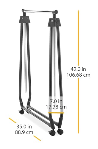 Whitmor Folding Garment Rack - Rolling Clothes Hanger - Adjustable Height - Black - color: 22 x 34.75 x 66.25 inch - Black & Silver