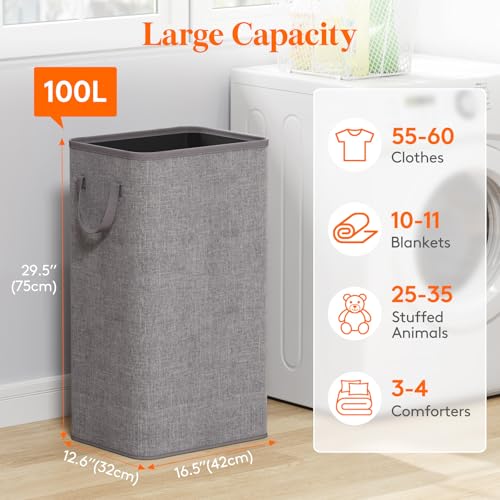 Lifewit 100L Large Laundry Basket with Handles, Light Gray - color: Light Gray, size: 100L