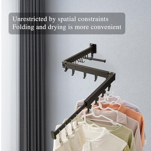 RFOUO Wall Mounted Clothes Drying Rack Tri-Fold, Black - color: Black-upgrade